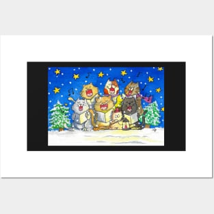 Cat Carol Singers at Night Posters and Art